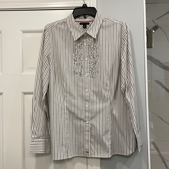 Tommy Hilfiger Tops - Tommy Hilfiger Black and White Striped Ruffle Top